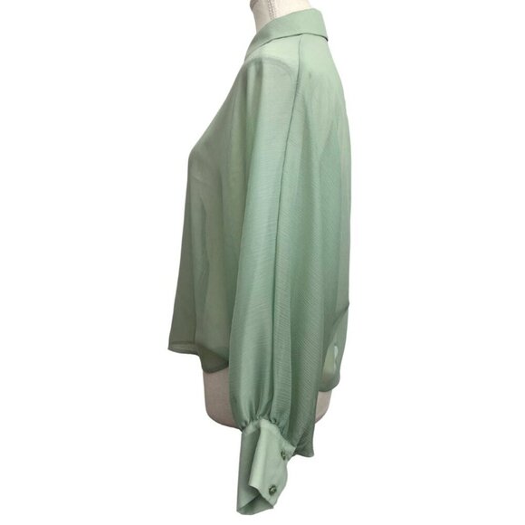 ZARA PASTEL MINT SHEER CHIFFON DOLMAN SLEEVE CROPPED BUTTON DOWN SHIRT -XS - Picture 2 of 10